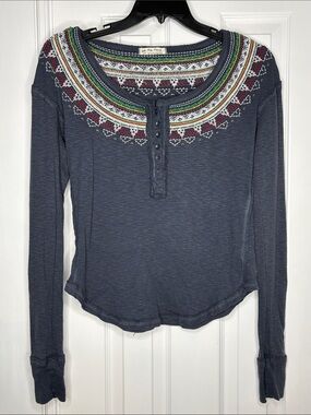We the Free FREE PEOPLE Fair Isle Thermal‎ embroidered Henley Women’s Small